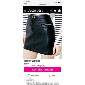 Honey Punch/Dolls Kill Faux Leather Zipper Skirt